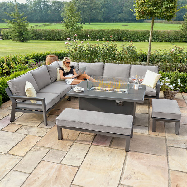 Maze - New York Aluminium Corner Dining Set with Fire Pit Table - Dove Grey product image
