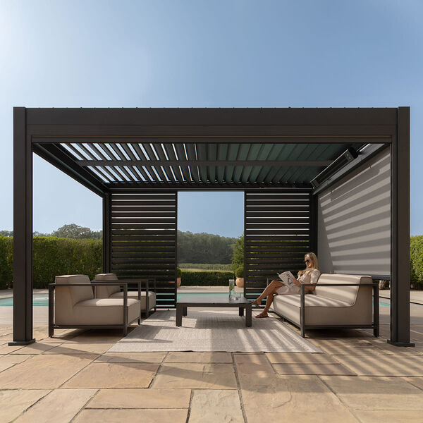 Maze Eden - 4m x 4m Aluminium Metal Outdoor Garden Pergola with LED Lights & Motorised Roof (Customise with Blinds or Louvres) product image