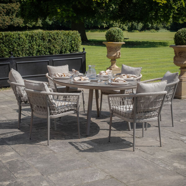 Maze - Monaco Rope Weave 6 Seat Oval Dining Set with Lazy Susan - Cool Linen product image