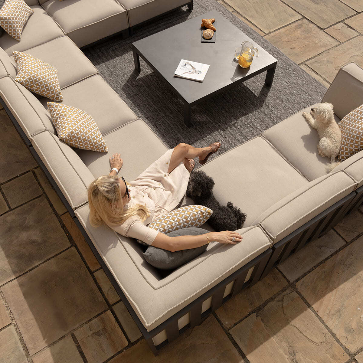 Maze - Outdoor Fabric Ibiza U Shape Sofa Set with Square Coffee Table - Oatmeal product image