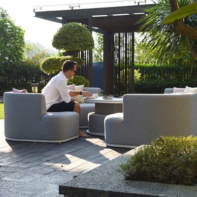Maze - Outdoor Fabric Snug Lifestyle Suite with Rising Table - Lead Chine product image