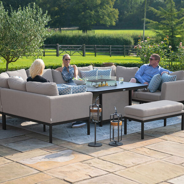 Maze - Outdoor Fabric Pulse U Shape Corner Dining Set with Firepit Table - Taupe product image