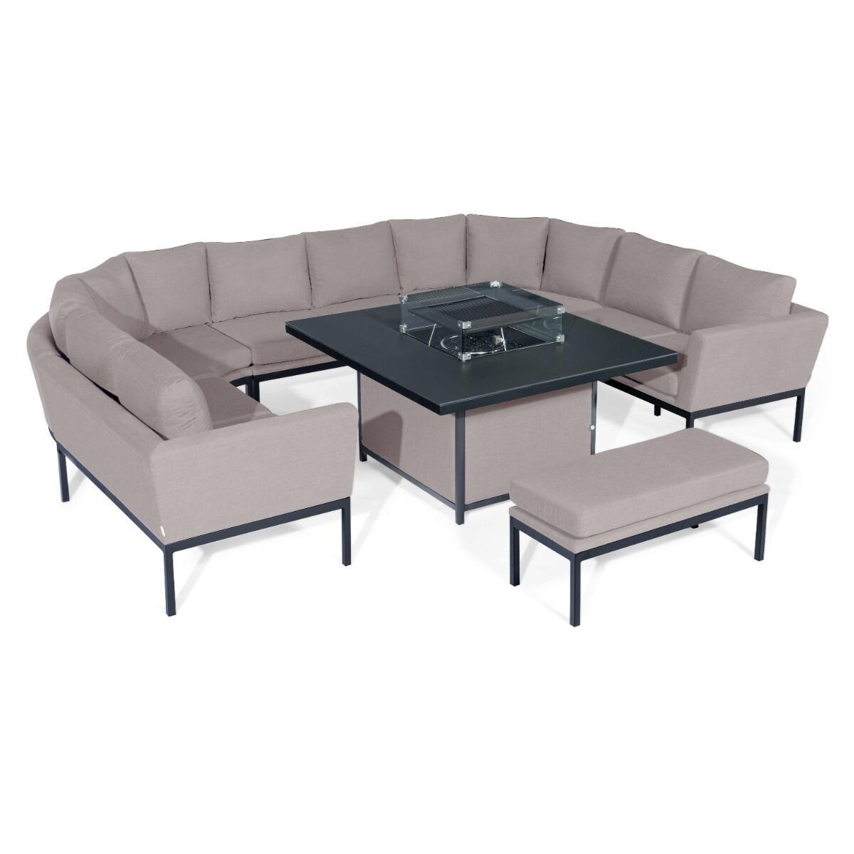 Maze - Outdoor Fabric Pulse U Shape Corner Dining Set with Firepit Table - Taupe product image