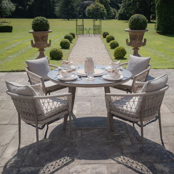 Maze - Monaco Rope Weave 4 Seat Round Dining Set with Lazy Susan - Cool Linen product image