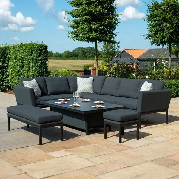 Maze - Outdoor Fabric Pulse Rectangular Corner Dining Set with Rising Table - Charcoal product image