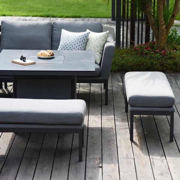 Maze - Outdoor Fabric Pulse Square Corner Dining Set with Fire Pit Table - Flanelle product image