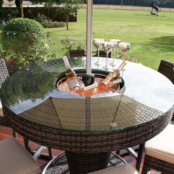 Maze - 6 Seat Round Rattan Bar Set with Ice Bucket - Brown product image