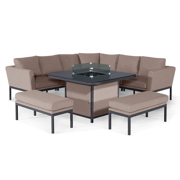 Maze - Outdoor Fabric Pulse Deluxe Square Corner Dining Set with Firepit Table - Taupe product image