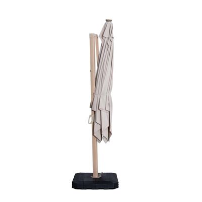Maze - Zeus 3m Square Wood Effect Rotating Cantilever Parasol With LED Lights - Beige product image