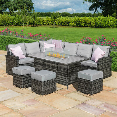 Maze - Kingston Corner Rattan Dining Set with Fire Pit Table - Grey product image