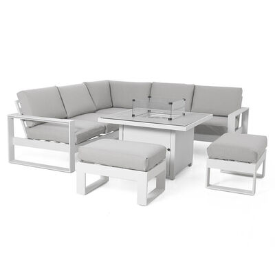 Maze - Amalfi Square Aluminium Corner Dining Set with Fire Pit Table & Footstools - White product image