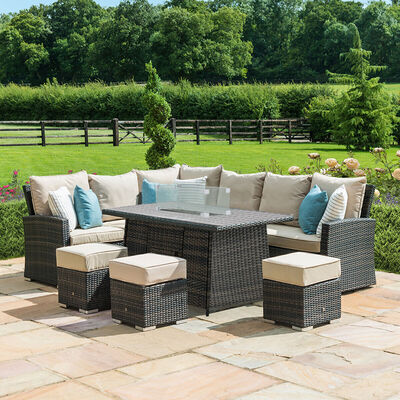 Maze - Kingston Corner Rattan Dining Set with Fire Pit Table - Brown product image