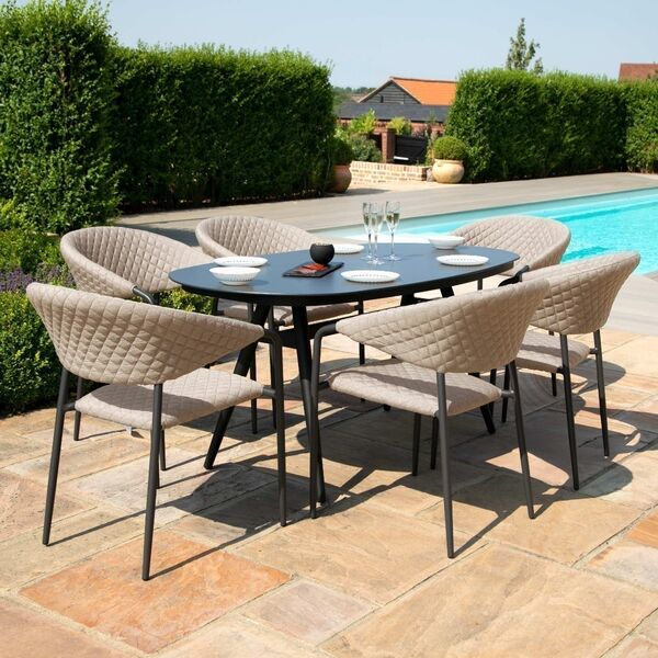 Maze - Outdoor Fabric Pebble 6 Seat Oval Dining Set - Taupe product image