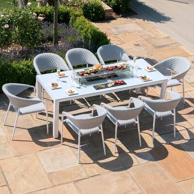 Maze - Outdoor Fabric Pebble 8 Seat Rectangular Dining Set with Fire Pit Table - Lead Chine product image