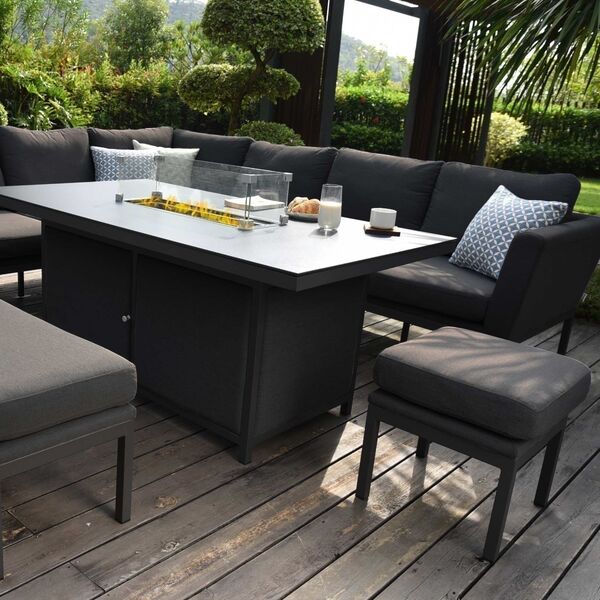 Maze - Outdoor Fabric Pulse Rectangular Corner Dining Set with Fire Pit Table - Charcoal product image