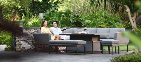 Maze - Outdoor Fabric Pulse Rectangular Corner Dining Set with Rising Table - Flanelle