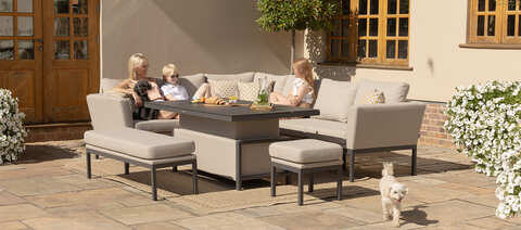 Maze - Outdoor Fabric Pulse Rectangular Corner Dining Set with Rising Table - Oatmeal