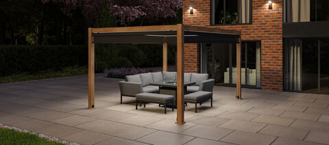 Maze - Como 3m x 4m Aluminium Metal Outdoor Garden Pergola with 4 Grey Drop Sides & Wood Effect Frame