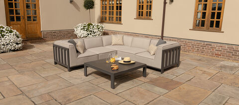 Maze - Outdoor Fabric Ibiza Small Corner Sofa Set with Square Coffee Table - Oatmeal
