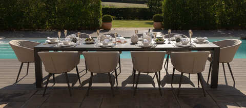 Maze - Ambition 10 Seat Extending Dining Set - Oatmeal with Charcoal Table/Frame