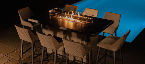 Maze - Outdoor Fabric Regal 8 Seat Rectangular Bar Set with Fire Pit Table - Oatmeal