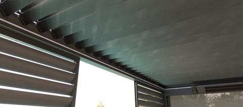 Maze - Eden 3m x 4m Aluminium Metal Outdoor Garden Pergola with LED Lights & Motorised Roof plus 3 Drop Sides & 4m Louvre Wall
