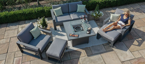 Maze - Amalfi 2 Seat Aluminium Sofa Set with Square Fire Pit Table