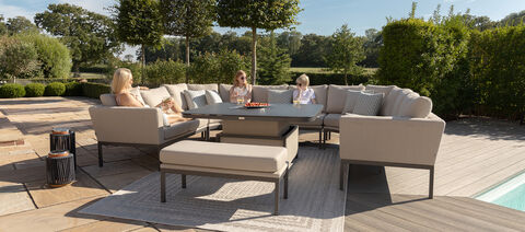 Maze - Outdoor Fabric Pulse U Shape Corner Dining Set with Rising Table - Oatmeal